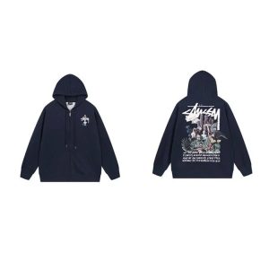 Stussy Navy Zip Up Graphic Hoodie