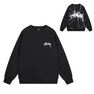 Stussy 8 Ball Crack Logo Black Crewneck Sweatshirt