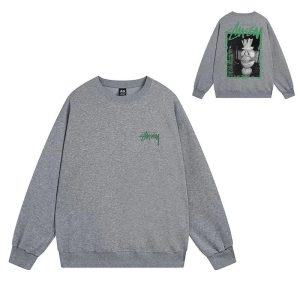 Stussy Grey Crewneck Sweatshirt Graphic Back Sweater