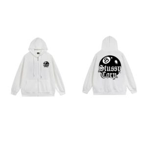 Stussy 8 Ball Corp White Zip Hoodie