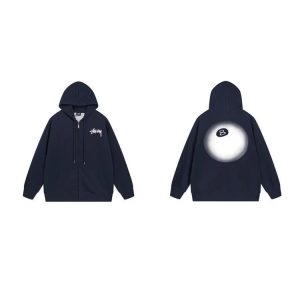 Stussy 8 Ball Zip Hoodie Navy Streetwear Jacket