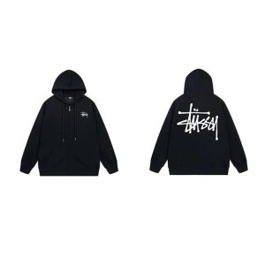 Stussy Logo Zip Hoodie Black Streetwear Jacket