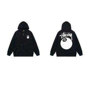 Stussy 8 Ball Black Zip Up Hoodie Streetwear