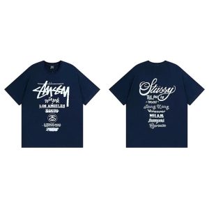 Stussy Navy Logo Graphic Short Sleeve T-Shirt