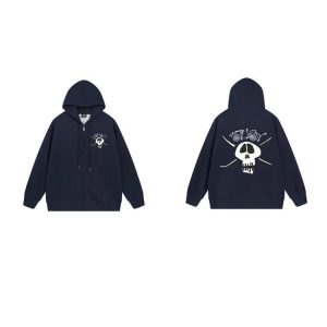 Stussy Skull Graphic Navy Zip Hoodie Streetwear