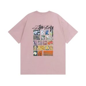 Stussy Pink Floral Collage Graphic Short Sleeve T-Shirt