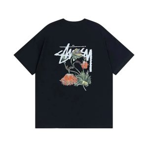 Stussy Floral Graphic Black Short Sleeve T-Shirt