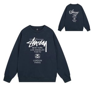 Stussy Logo Navy Crewneck Sweater for Men