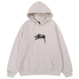 Stussy Logo Pullover Hoodie Beige Streetwear Sweatshirt