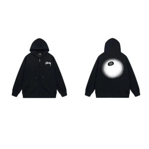 Stussy 8 Ball Black Zip Hoodie Streetwear Jacket