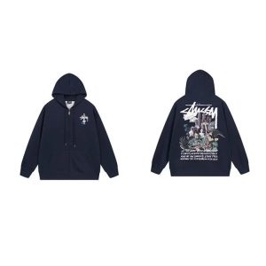 Stussy Navy Graphic Zip-Up Hoodie Streetwear