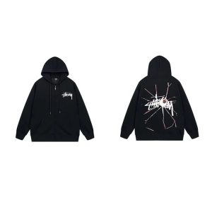Stussy Black Zip Hoodie Shattered Logo Streetwear Jacket