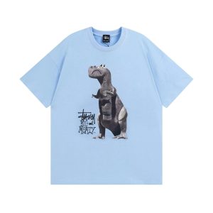 Stussy Big And Meaty Dinosaur Blue Graphic T-Shirt