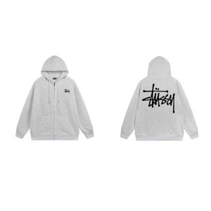 Stussy Logo Zip Hoodie Grey Streetwear Sweatshirt