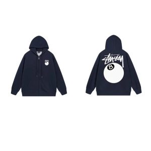 Stussy 8 Ball Navy Zip Hoodie Streetwear Jacket