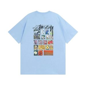 Stussy Flower Collage Graphic T-Shirt Light Blue