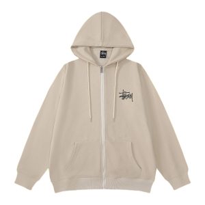 Stussy Beige Zip Up Hoodie Streetwear Jacket