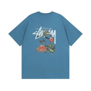 Stussy Floral Logo Blue Graphic T-Shirt