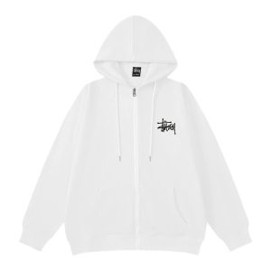 Stussy White Zip Up Hoodie Streetwear Sweatshirt