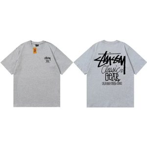 Stussy Classic Gear Grey Graphic T-Shirt