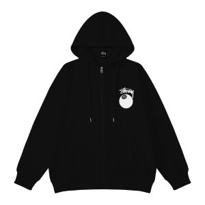 Stussy 8 Ball Black Zip Up Hoodie Streetwear