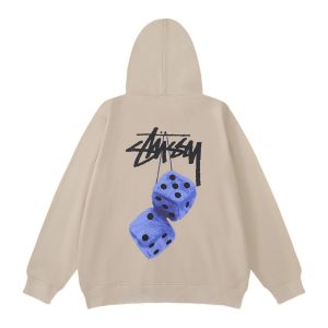 Stussy Dice Graphic Beige Pullover Hoodie for Men
