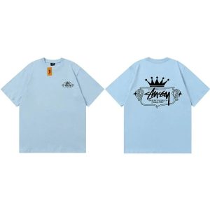 Stussy Crown Logo Light Blue Graphic T-Shirt