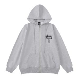 Stussy World Tour Grey Zip Up Hoodie