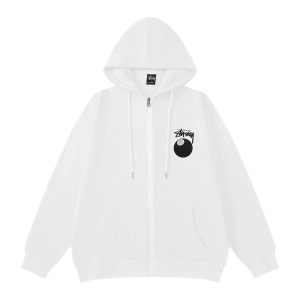 Stussy 8 Ball White Zip Up Hoodie