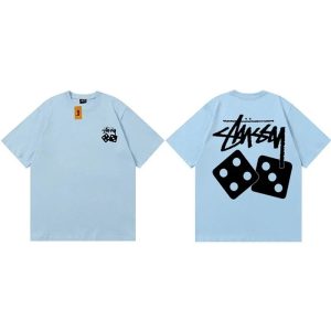 Stussy Dice Logo Light Blue Graphic T-Shirt