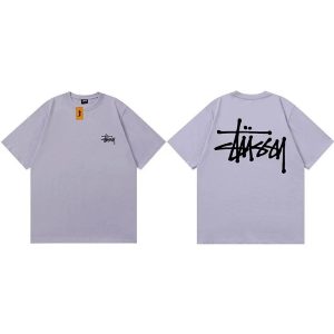 Stussy Logo Graphic Cotton T-Shirt Lavender Unisex Tee