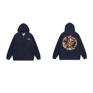 Stussy Floral Wreath Zip Up Navy Hoodie