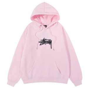Stussy Pink Logo Pullover Hoodie Streetwear Sweatshirt