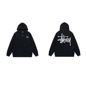 Stussy Black Zip Up Hoodie Mens Logo Streetwear Jacket