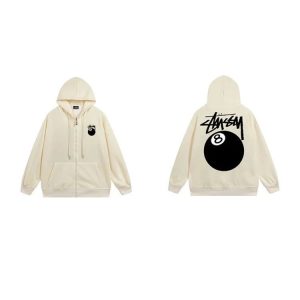 Stussy 8 Ball Cream Zip Up Hoodie Streetwear