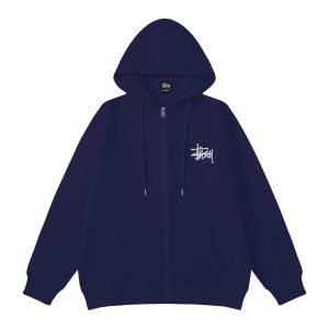 Stussy Navy Zip Up Logo Hoodie Men’s Streetwear
