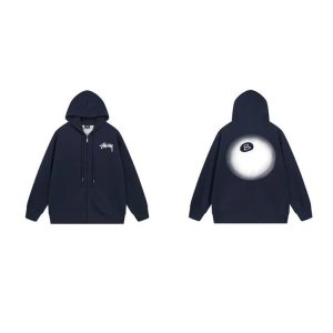 Stussy 8 Ball Navy Zip Hoodie Streetwear Jacket