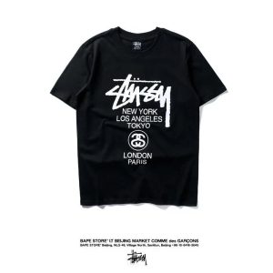 Stussy World Tour Black Graphic T-Shirt for Men