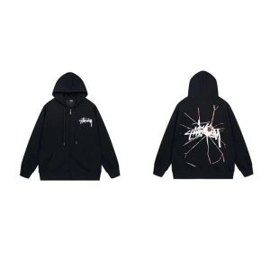 Stussy Black Zip Hoodie Graffiti Logo Streetwear Jacket