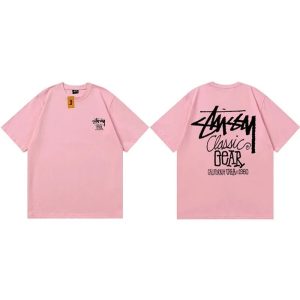 Stussy Classic Gear Pink Graphic T Shirt