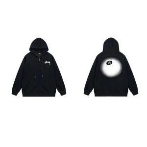 Stussy 8 Ball Black Zip Up Hoodie Streetwear