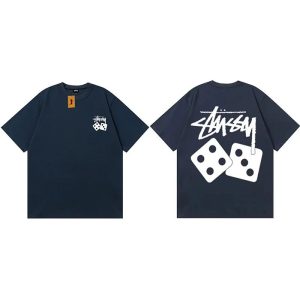 Stussy Dice Logo Graphic Navy T-Shirt Streetwear Tee
