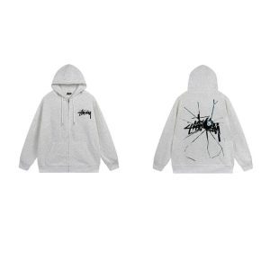 Stussy 8 Ball Zip Up Hoodie Grey Streetwear
