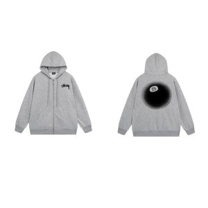 Stussy 8 Ball Grey Zip Up Hoodie