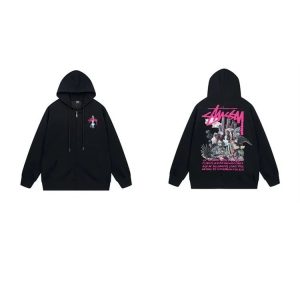 Stussy Black Graphic Zip Up Hoodie Streetwear