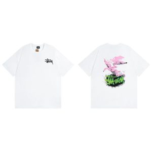 Stussy White Graffiti Logo Graphic T-Shirt