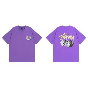 Stussy Purple Dice Graphic T-Shirt Short Sleeve