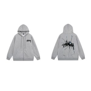 Stussy 8 Ball Shattered Grey Zip Hoodie