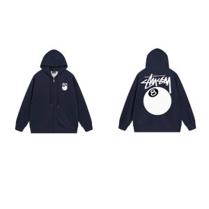 Stussy 8 Ball Navy Zip Up Hoodie Streetwear Jacket