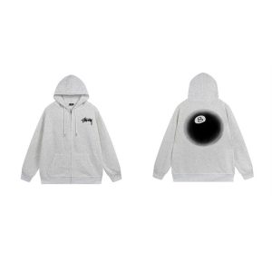 Stussy 8 Ball Zip Hoodie Grey Streetwear Sweatshirt